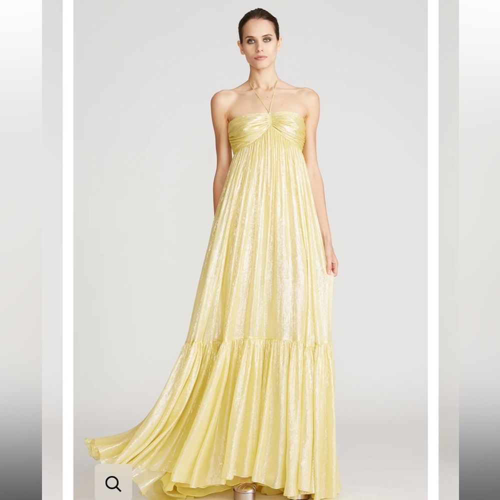 ISO Halston Reia Lurex Chiffon Halter silk-blend gown